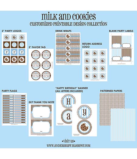 Milk and Cookies Birthday Party Printables Collection - Blue